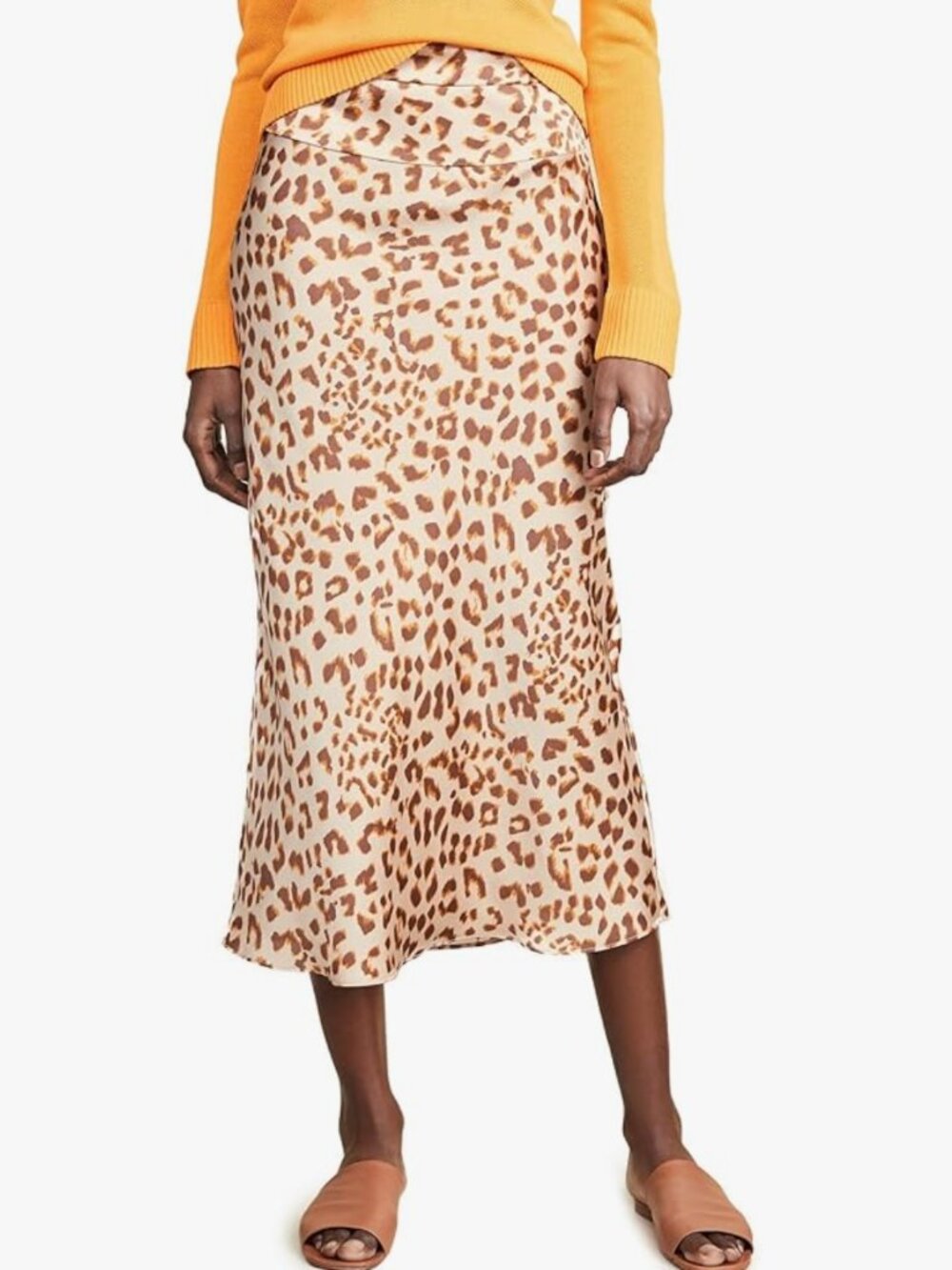 FREE PEOPLE Normani Satin Leopard Print Camel Brown Midi Skirt Size 4